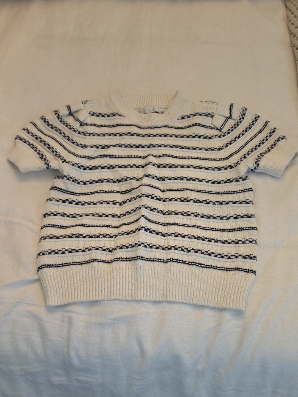 Design History Cream Short-Sleeve Sweater with Navy Stripes